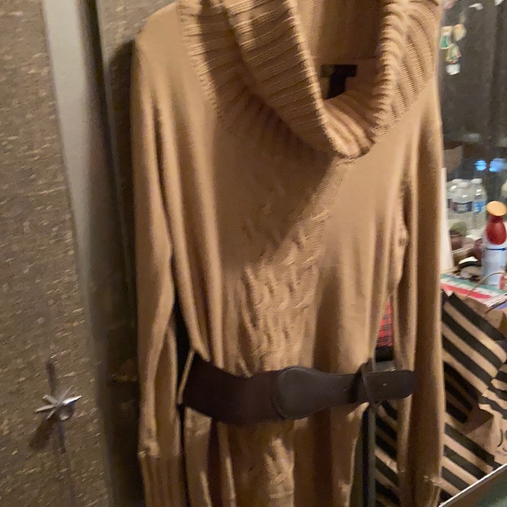 NWT Extra long ladies tan sweater with belt